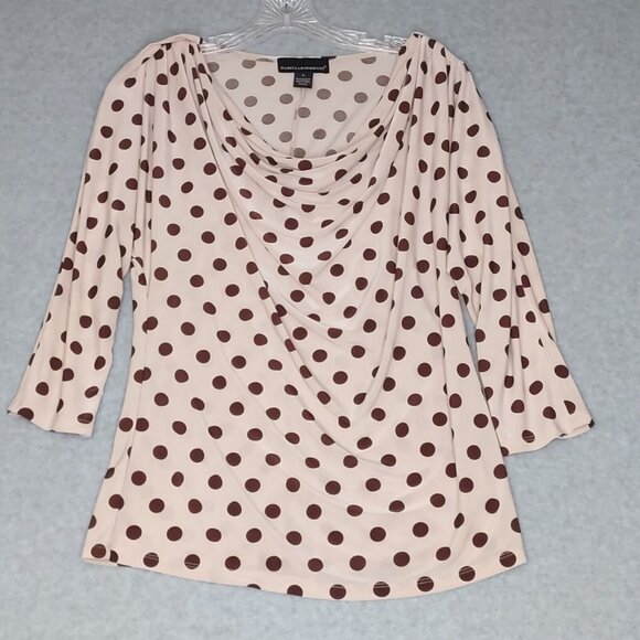 Isabella Rodriguez L Draped Front Polka Dot Classic Top Blouse 3/4 Sleeve Pink - Picture 2 of 10